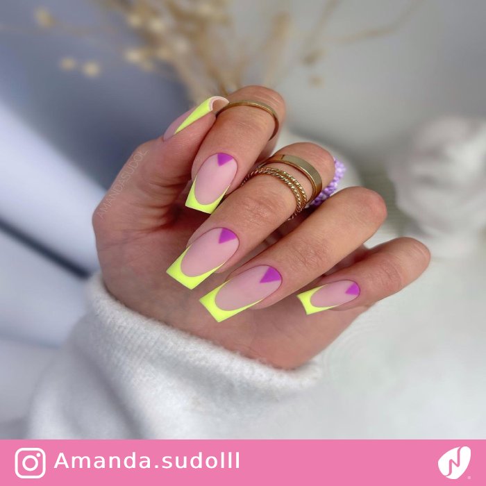 Lavender and Neon Yellow Nail Design